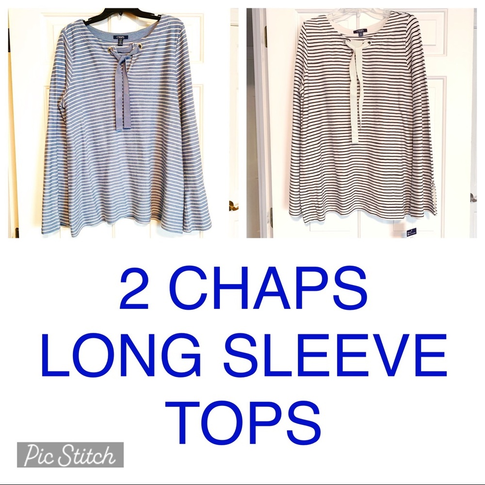 TWO CHAPS LONG SLEEVE STRIPED TOPS XL, retail $60 each